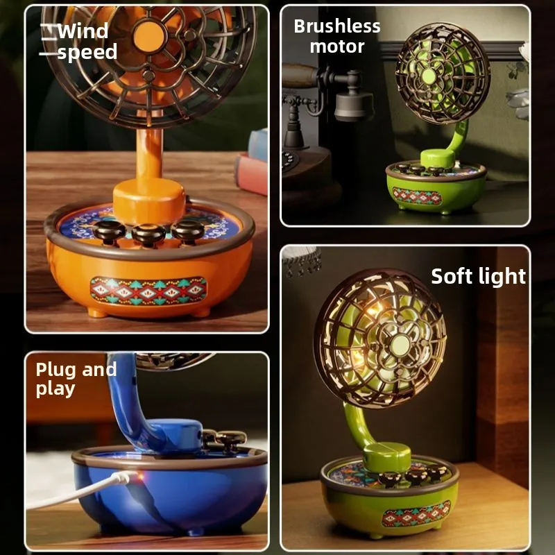 Portable Retro Silent Desktop Fan USB Charging 3 Wind Speed Adjustable Angle Home Office Fan