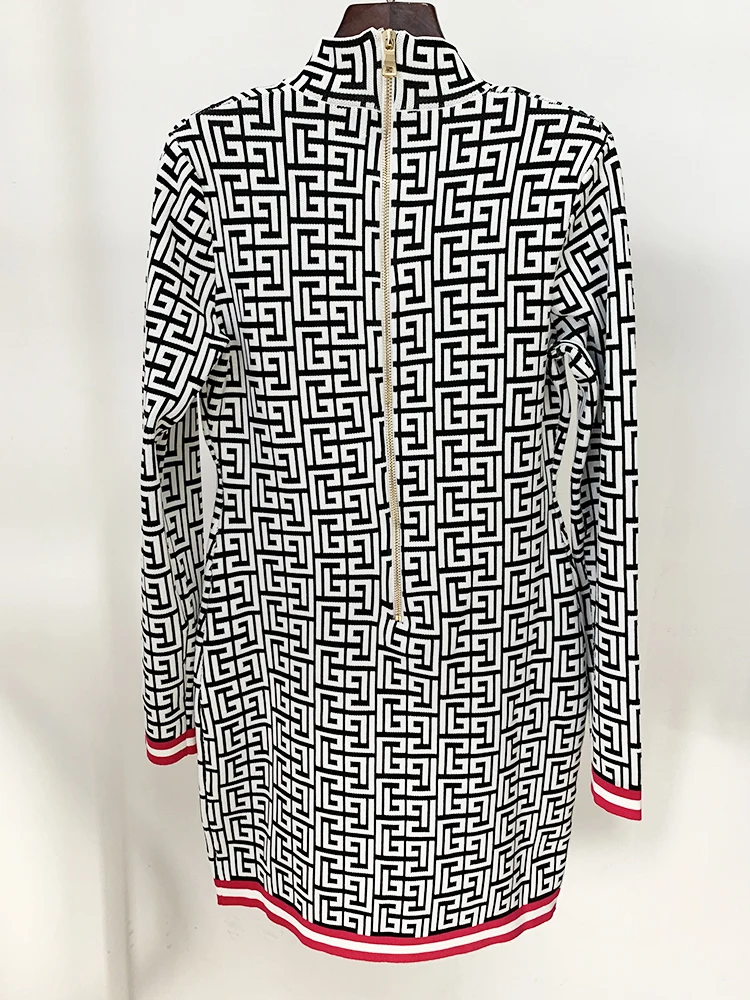 HIGH STREET Newest F/W 2024 Designer Fashion Women Long Sleeve Geometric Monogram Knit Dress