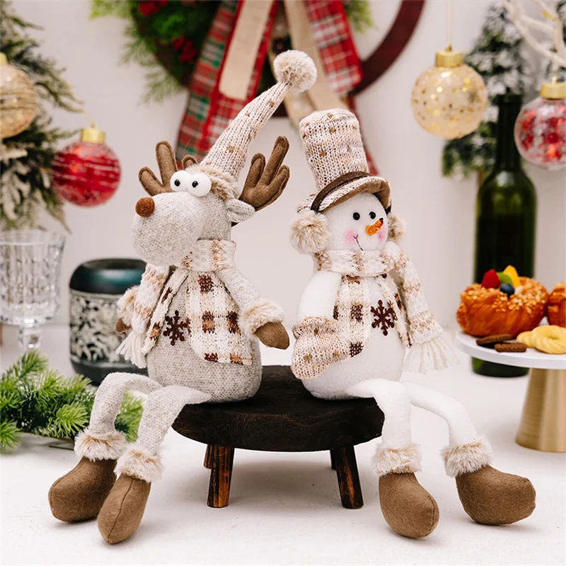 Adornos de muñecos de Navidad de estilo nórdico, muñeco de nieve de Papá Noel, muñeco de alce con pierna colgante, adornos navideños para el hogar