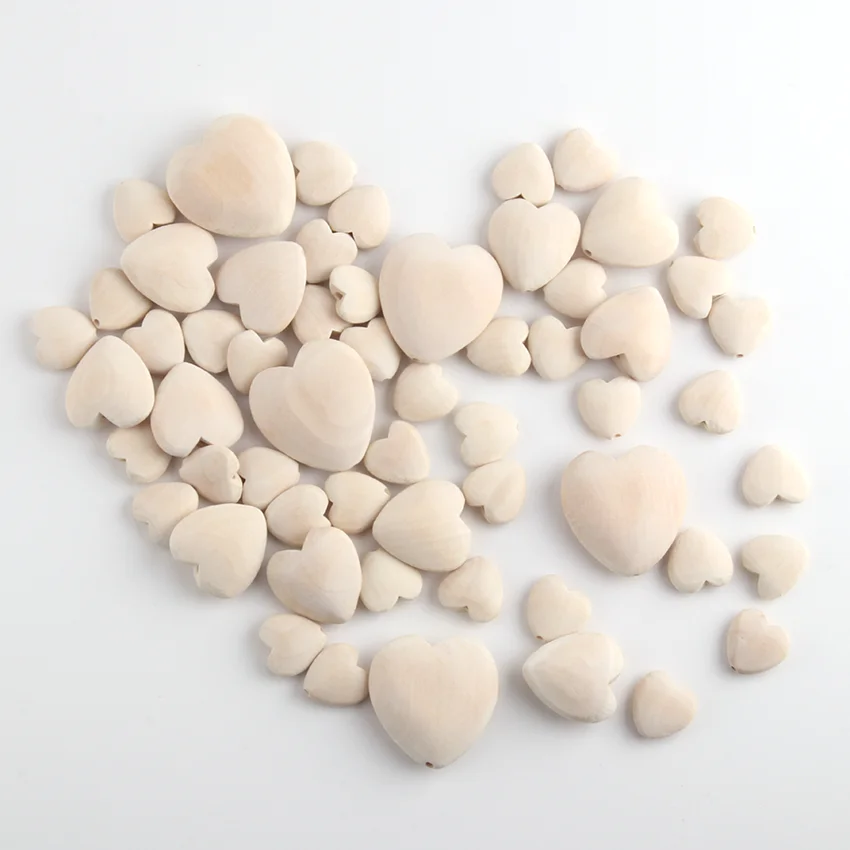 Multi-Specification Natural Unfinished Diy Flat Wooden Peach Bead Jewelry Love Shaped Wooden Beads