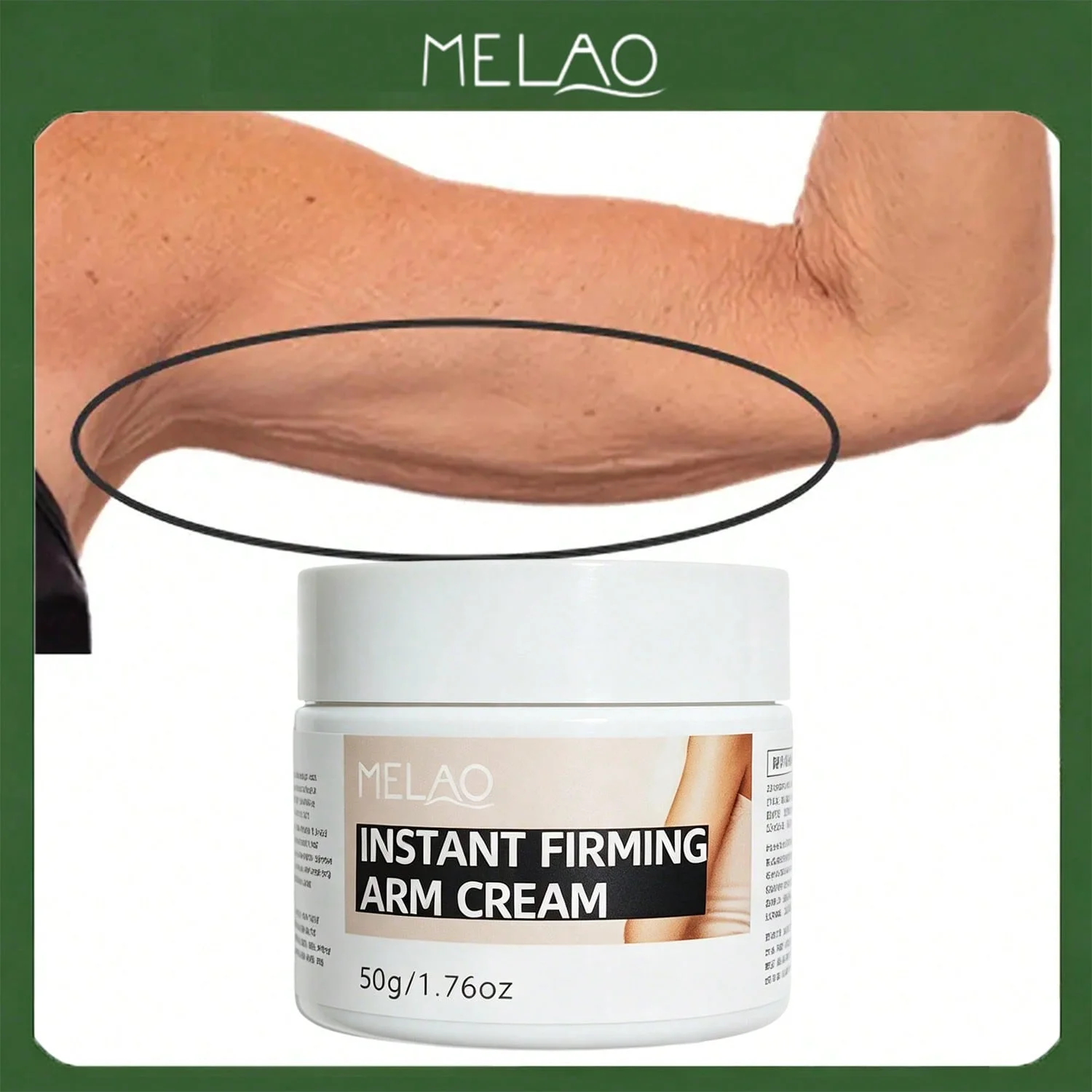 MELAO Sofort Straffende Armcreme, Straffende Körperlotion für Erschlaffte Oberarme, Glättet Lose Haut & Verbessert die Armeleasticität
