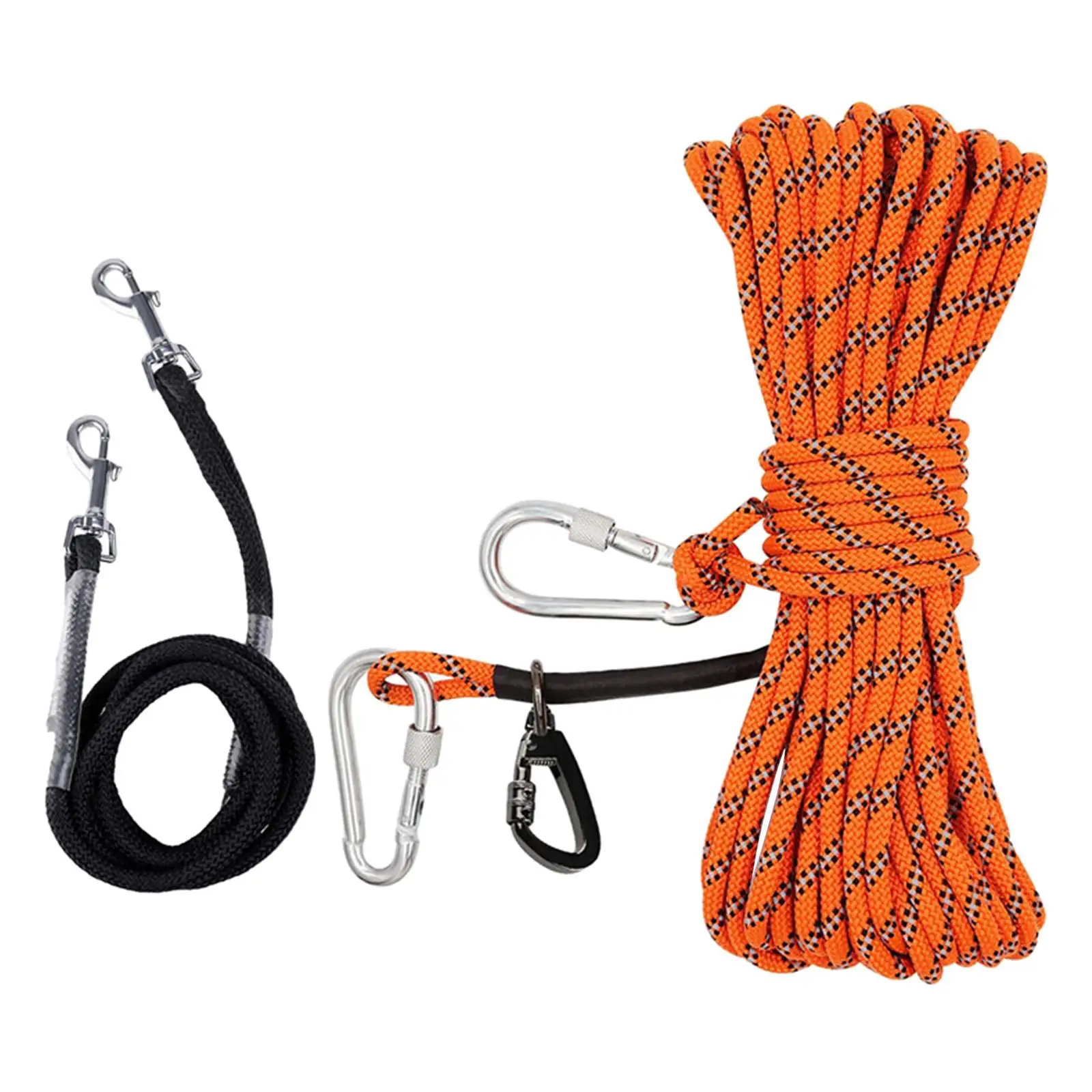 Portable Puppy Trolley Runner Cable 50ft for Outdoor Use Yard Camping Forest Nylon Tie Out Rope Kit with D Ring and 360 Degree