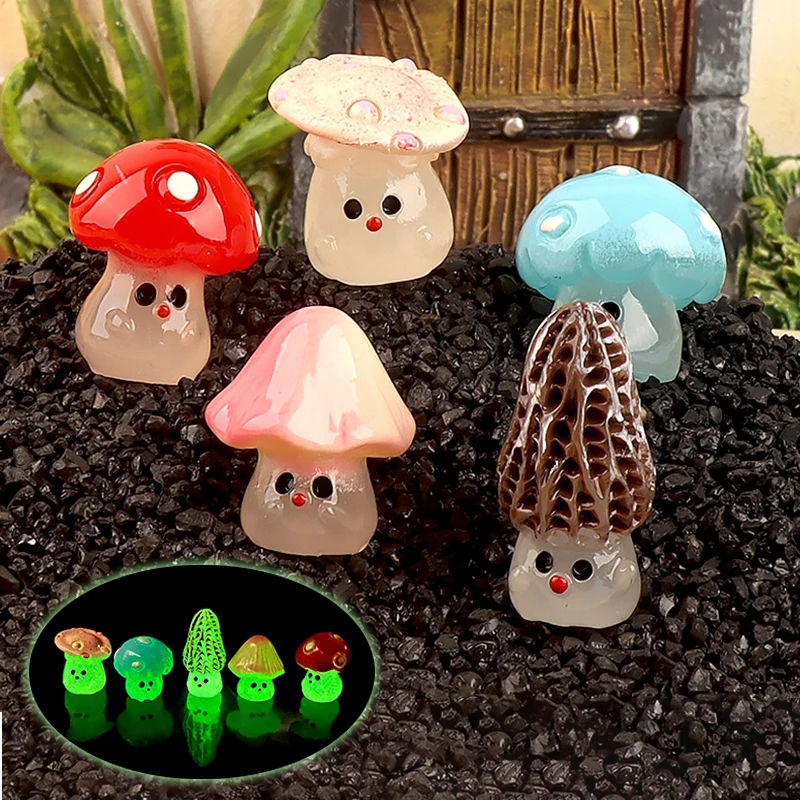 Luminous Mini Colorful Mushroom Ornament Cartoon Colorful Model Micro Landscape Dollhouse Miniature Toy Car Decoration