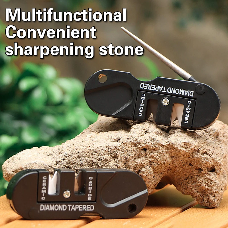 

4-in-1 Multifunctional Outdoor Portable Tungsten Steel Fixed Angle Sharpener Trimmer Mini Portable EDC Sharpener Bar