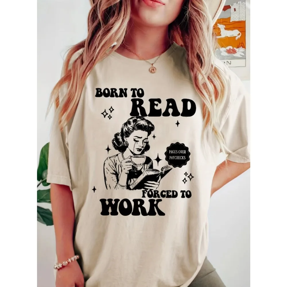 100% Cotton Funny Design Born To Read Women's Casual T-Shirt 