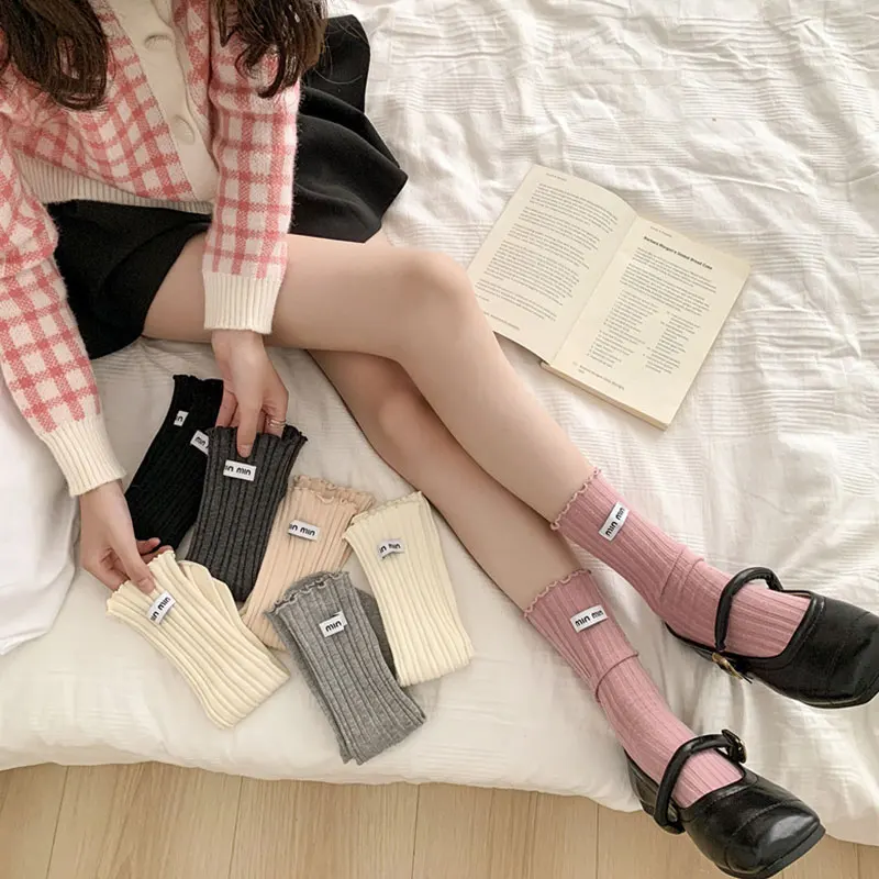 Leg Warmers Long Socks Foot Cover Autumn JK Bubble Sweet Girl Korean Style Fungus Edge Cloth Label Woman Women's Hosiery