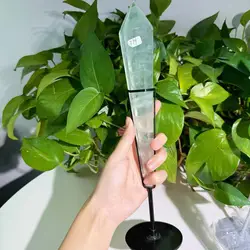 Natural Crystal Green Fluorite Wand with Stand, Home Decoration, 1Pc