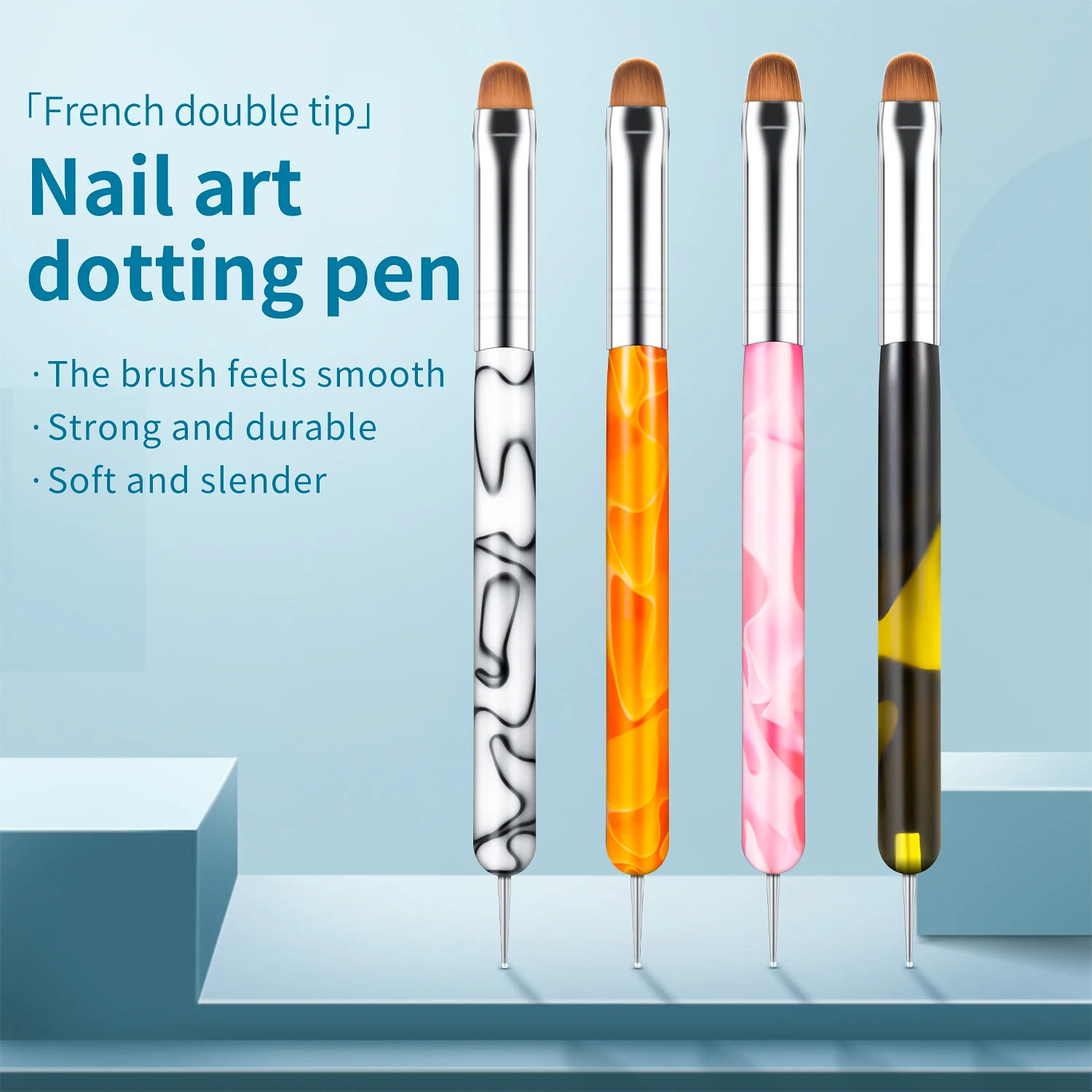 1/4/8PCS French Nail Art Brush Dual-Ended Nail Art Dotting Pen Acrylic Handle Drawing UV Gel Painting Brush For Nail Artistry