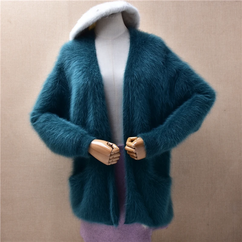 

Ladies Women Autumn Winter Clothing Hairy Plush Mink Cashmere Knitted Long Sleeves Loose Cardigan Mantle Angora Sweater Jacket