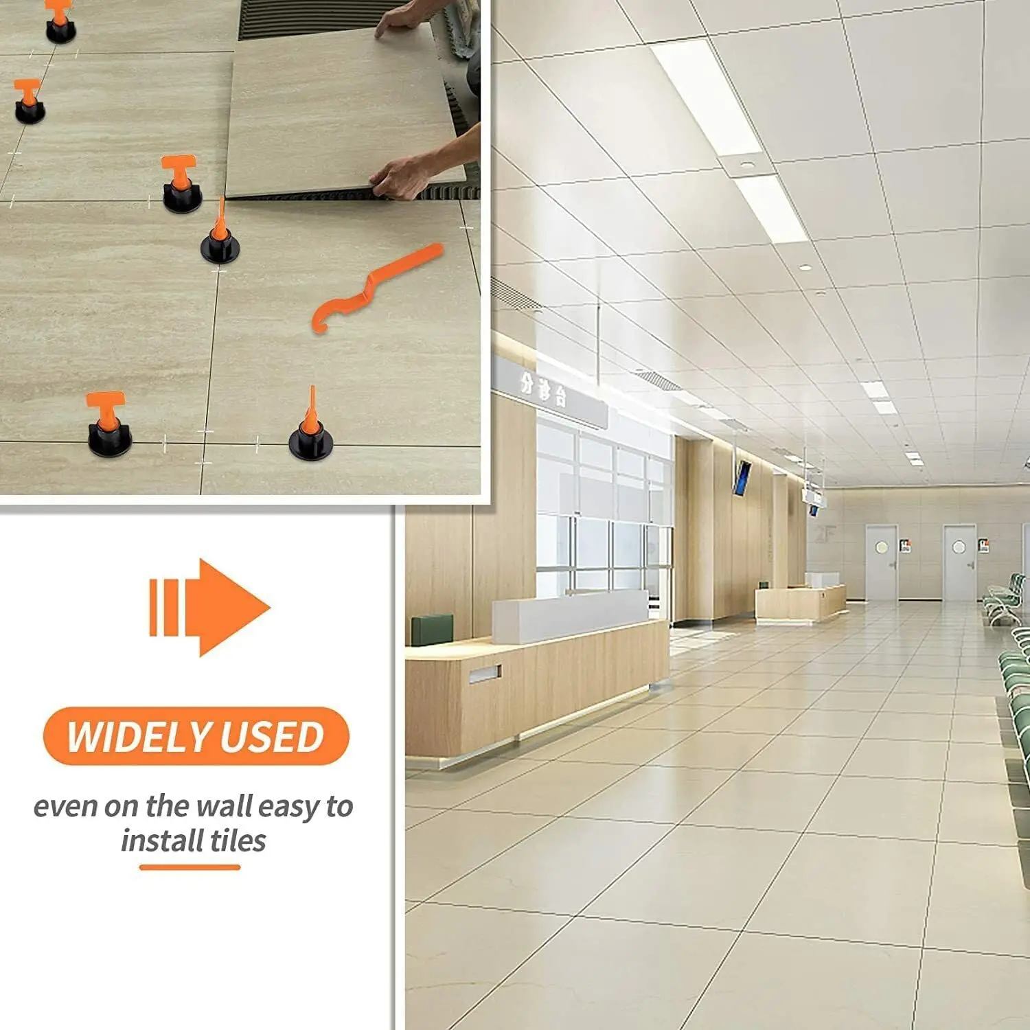 50 strumenti distanziatori livellatori per piastrelle riutilizzabili + 300 distanziatori per piastrelle a forma di croce + 1 chiave + strumenti per la regolazione dei piastrelle del pavimento della parete