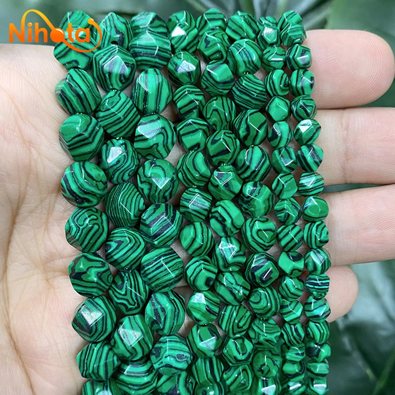 Natural Faceted Green Lace Malachite Jaspers Loose Beads 6/8/10mm for Jewelry Making DIY Fashion Ear Studs Bracelets 14