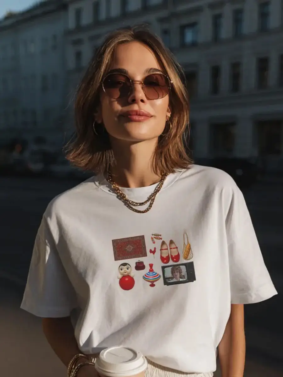 

Стиль Евросе и Américain Pur Coton Tempérament Rétro À Manches Courtes Nouveau Haut D'été Imprimé Lâche Et Polyvalent