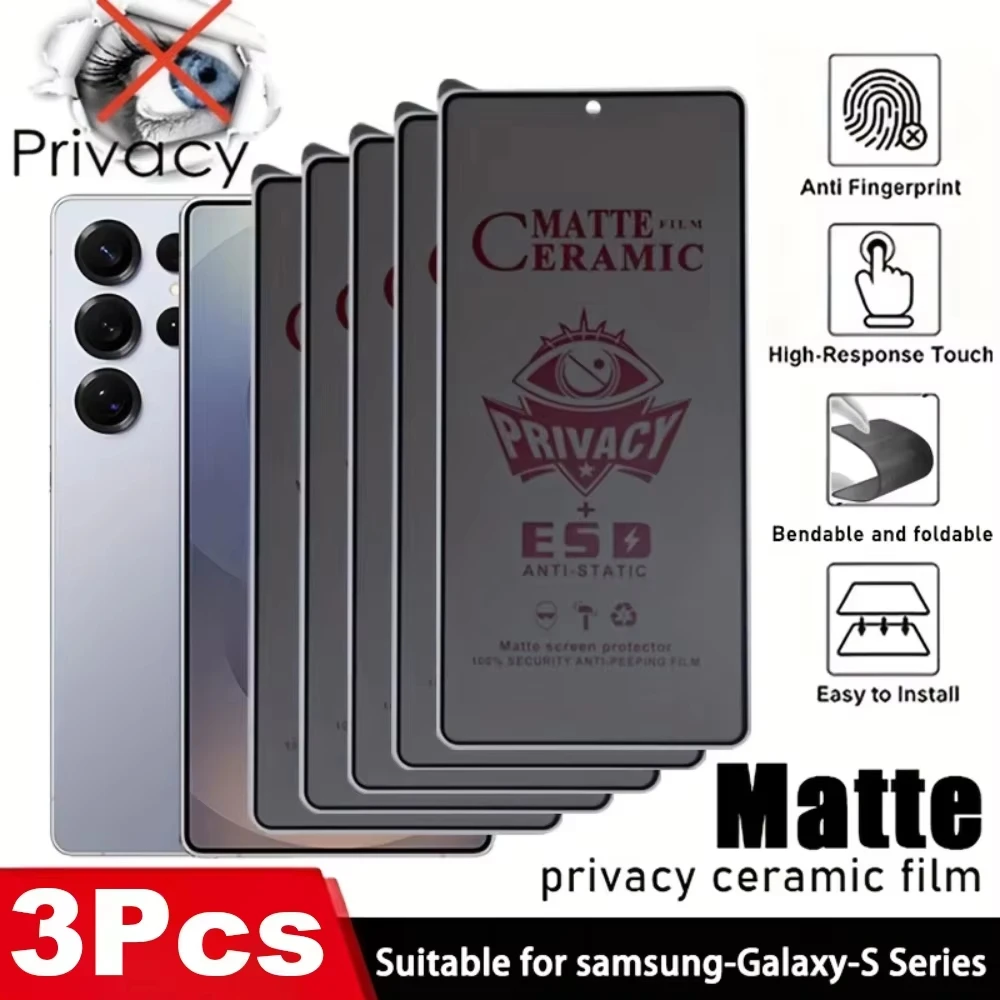 3 Stück Anti-Spionage Displayschutzfolie für Samsung S26 S25 S24 Ultra Matte Keramikfolie Samsung S25 S24 S23 S21 FE S22 Plus Privatsphärenfolie