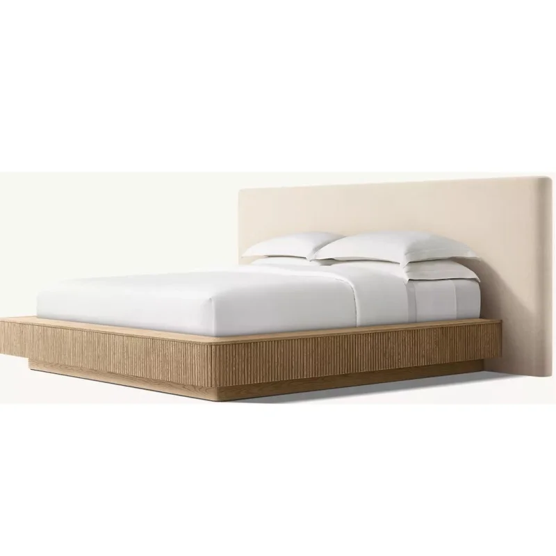 

High Quality Modern Luxurious Design Bedroom Furniture Solid Wood Extended Fabric Headboard Panel Bed