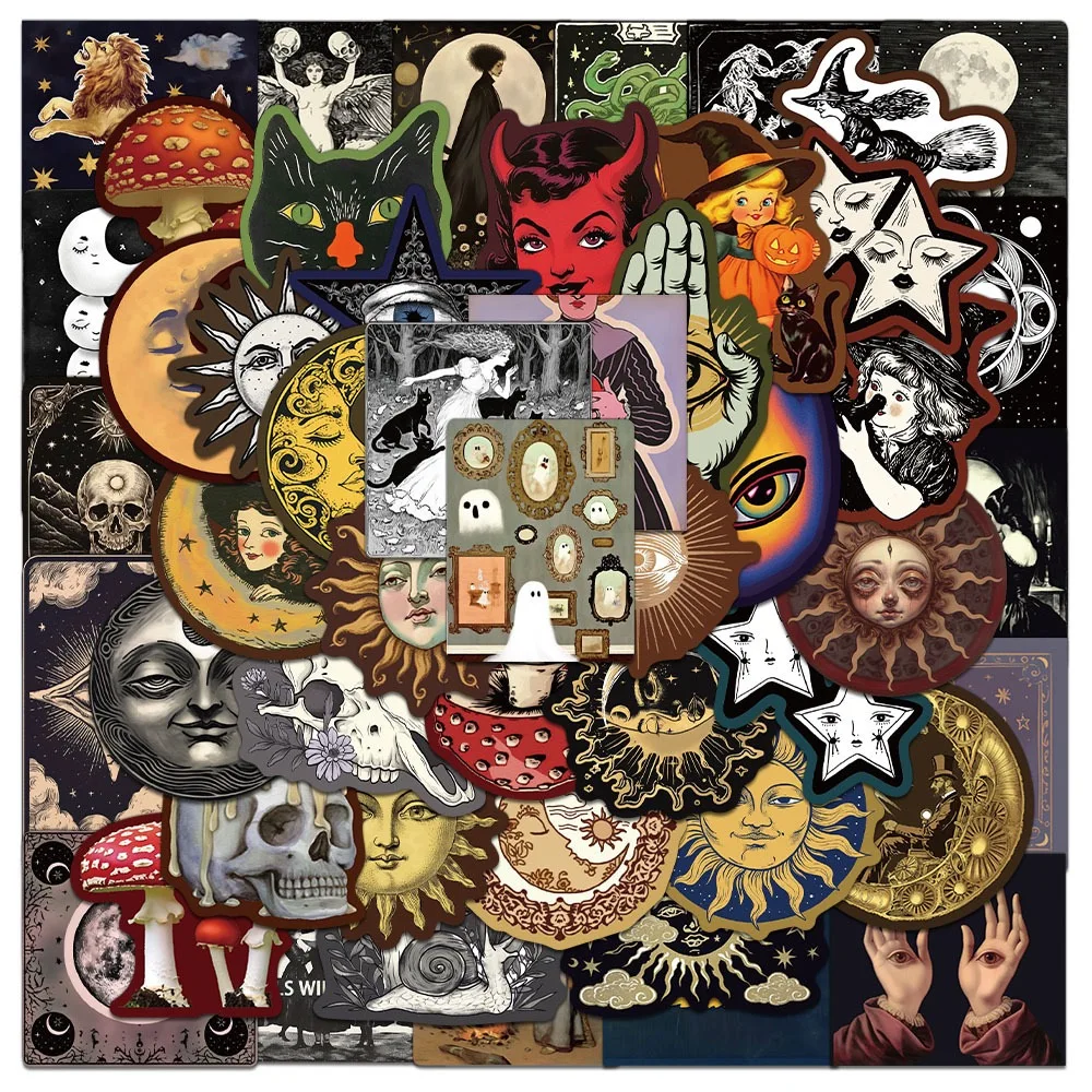 10/50PCS Gothic Mysterious Dark Sun Moon Planet Stickers Galaxy Tarot Goth Decals DIY Car Guitar Scrapbook Phone Sticker Toy