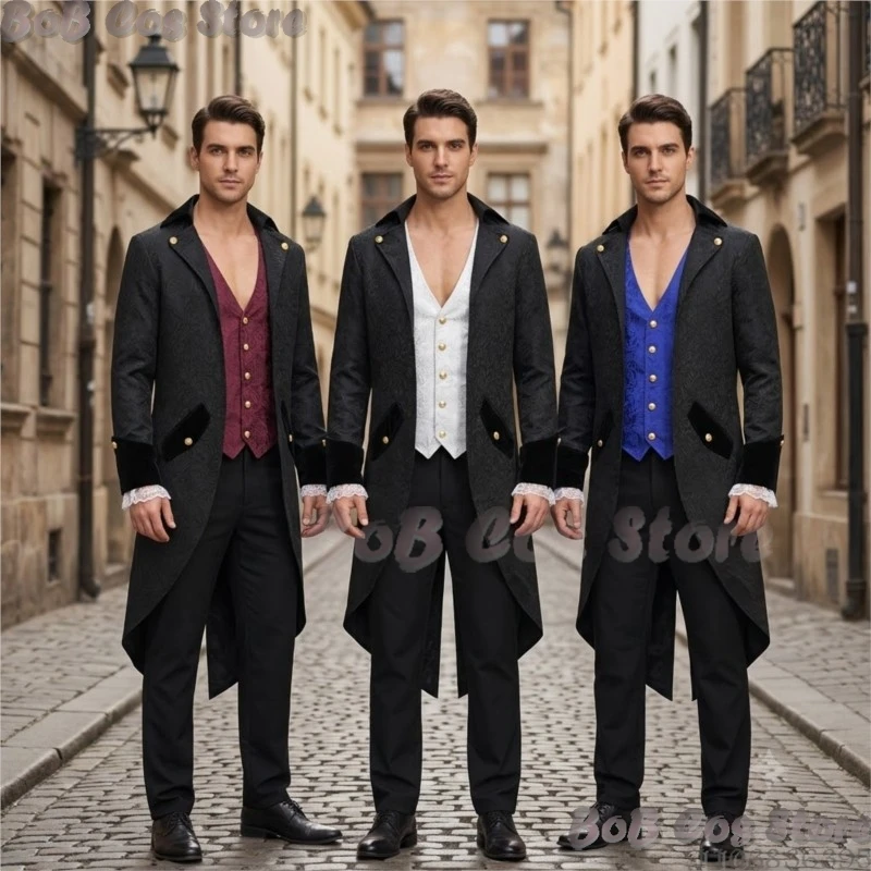 Medieval Revival Men's Clothing 3 Colours S-4XL Cosplay Costume Jacquard tailcoat men's European-style men's clothing Halloween