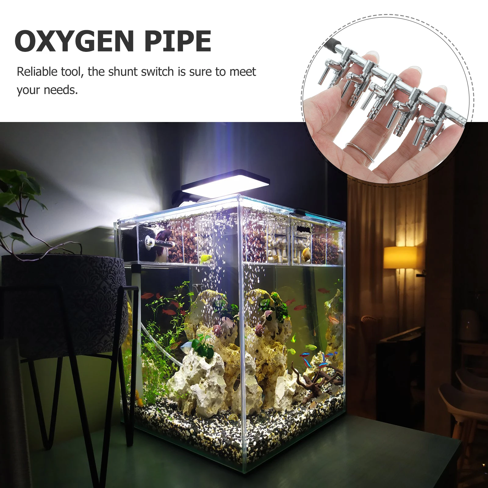 

5 Way Stainless Steel Air Pump Lever Control Manifold Splitter Oxygen Tube Distributor for Aquariums Silver