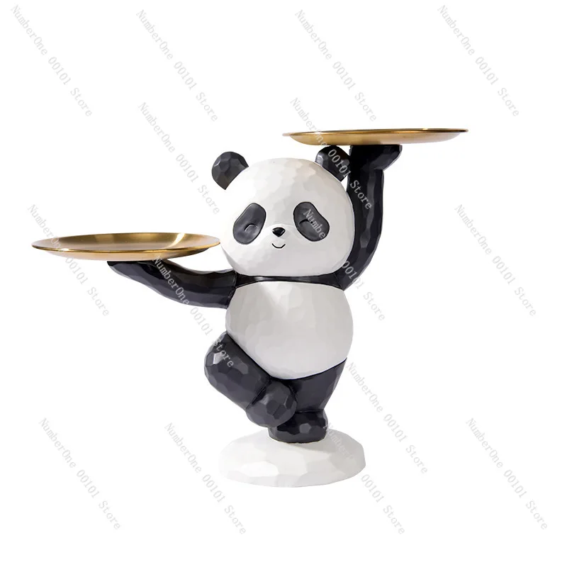 Resin Panda Key Storage Tray for Entryway Living Room, Creative Animal Keychain Holder Desktop Organizer for Housewarming Gift