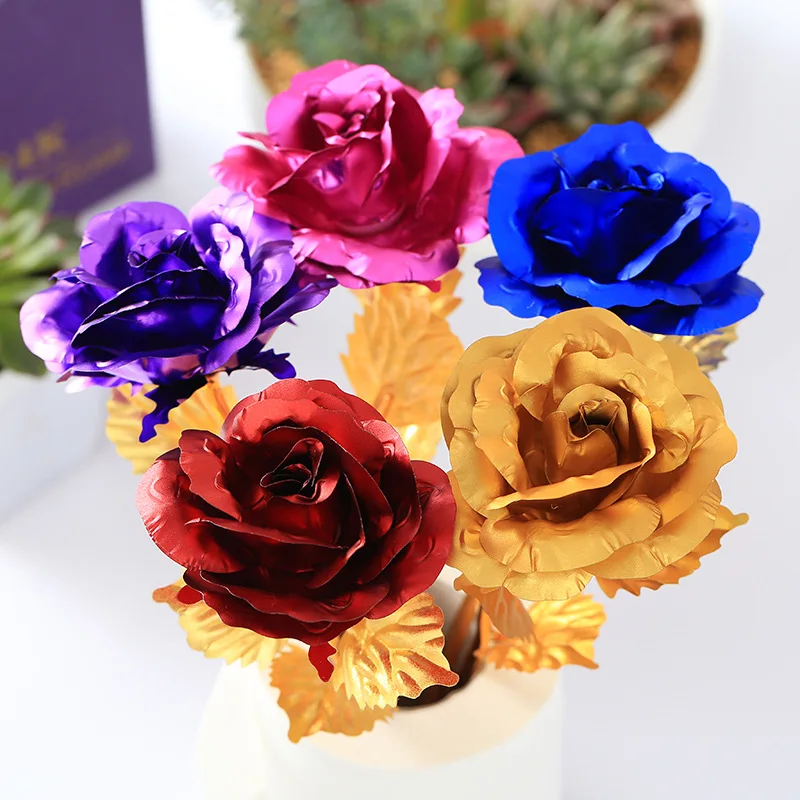 1Pcs 24K Eternal Rose Artificial Flowers Foil Plated Gold Rose Wedding Valentine's Day Decoration Mother's Day Gifts Fake Flower