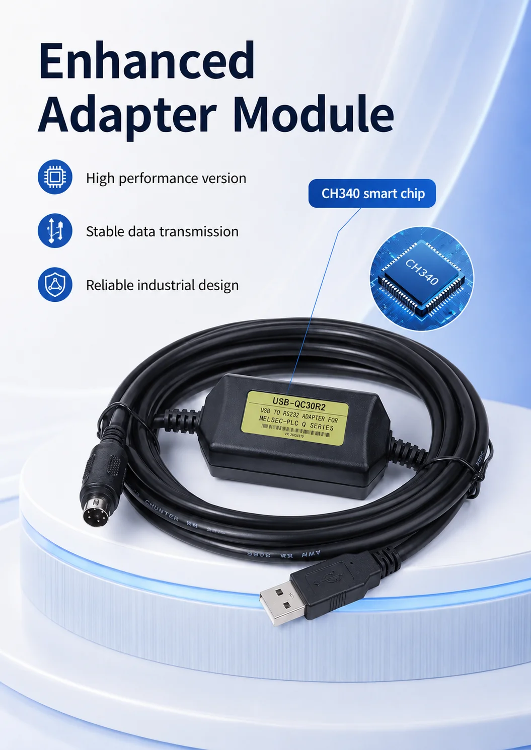 USB-QC30R2 3M PLC Programming Cable, CH340 5V Download Lead for Mitsubishi Q01/Q02/Q03/Q06 and GT1030 HMI