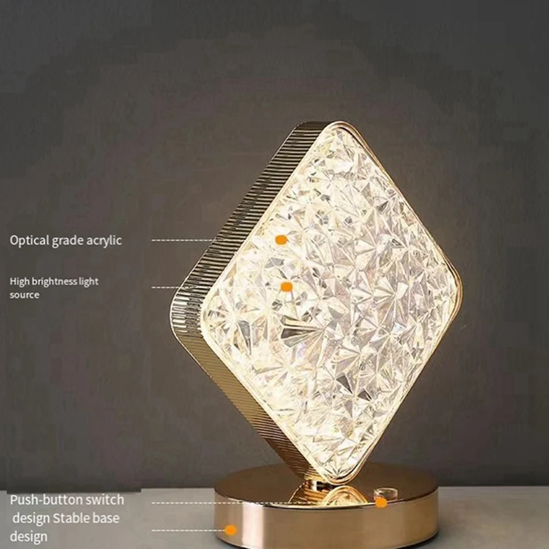 LED Crystal Light, Diamond Three Color Desk Light, Touch Dimming, Bedside Light, Romantic Diamond USB Easy Install