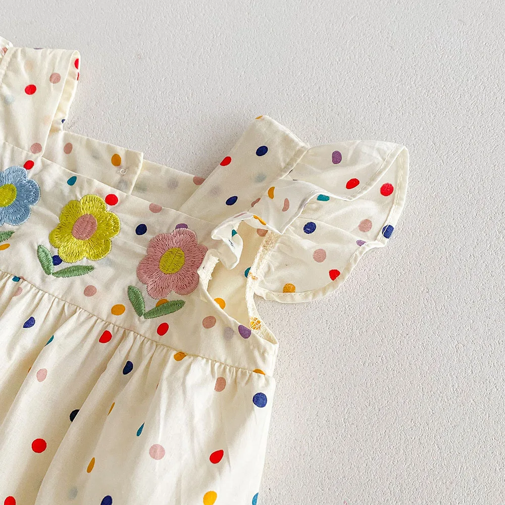 MILANCEL 0-2Y Summer Baby Girls Clothes Colorful Dot Baby Girls One Piece Flower Embroidery Bodysuit