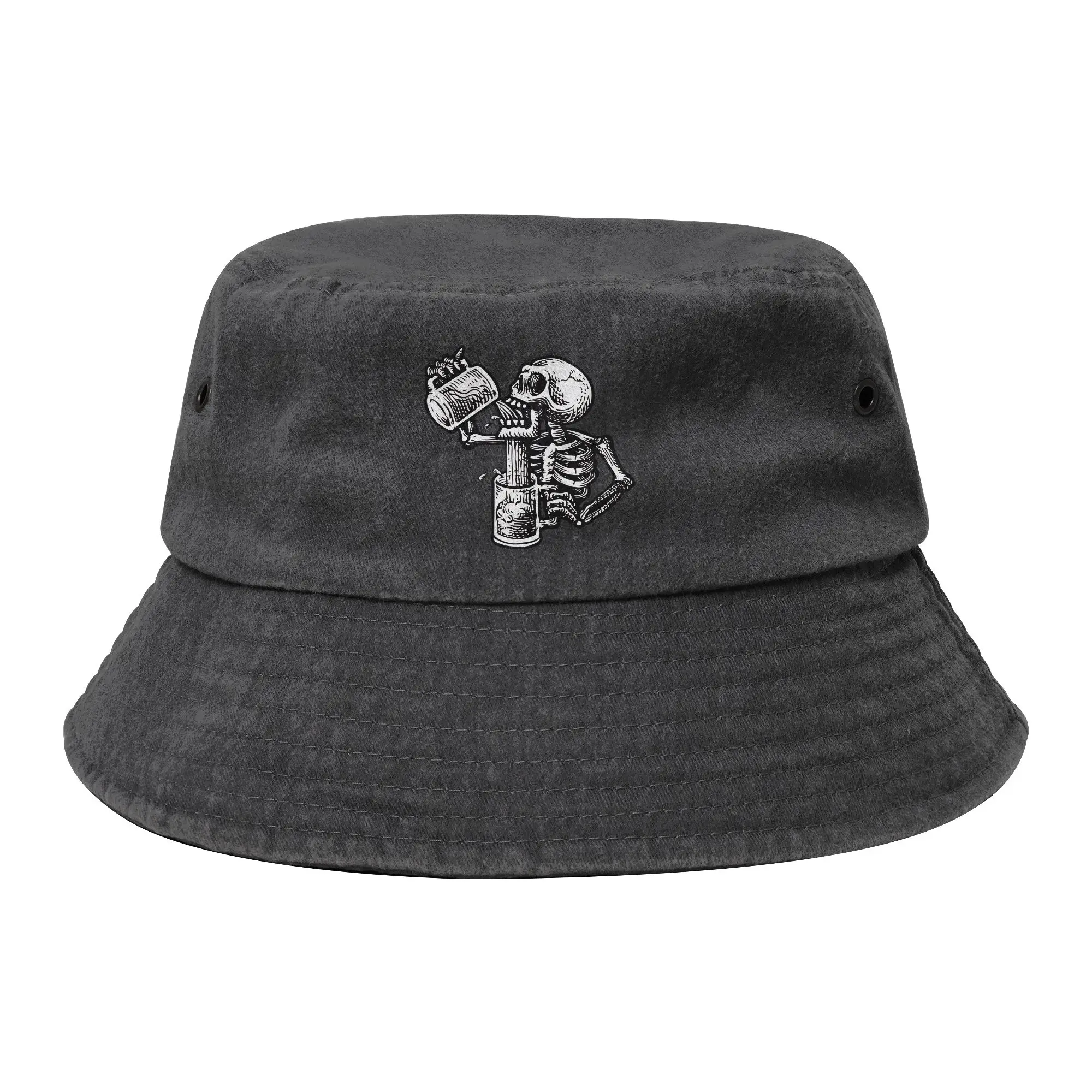 Beer Skull Alcohol Drink Lover Bucket Hat Women Camping  Distressed Washed Fishing Fisherman Hat Summer Beach Headwear Bob Hat