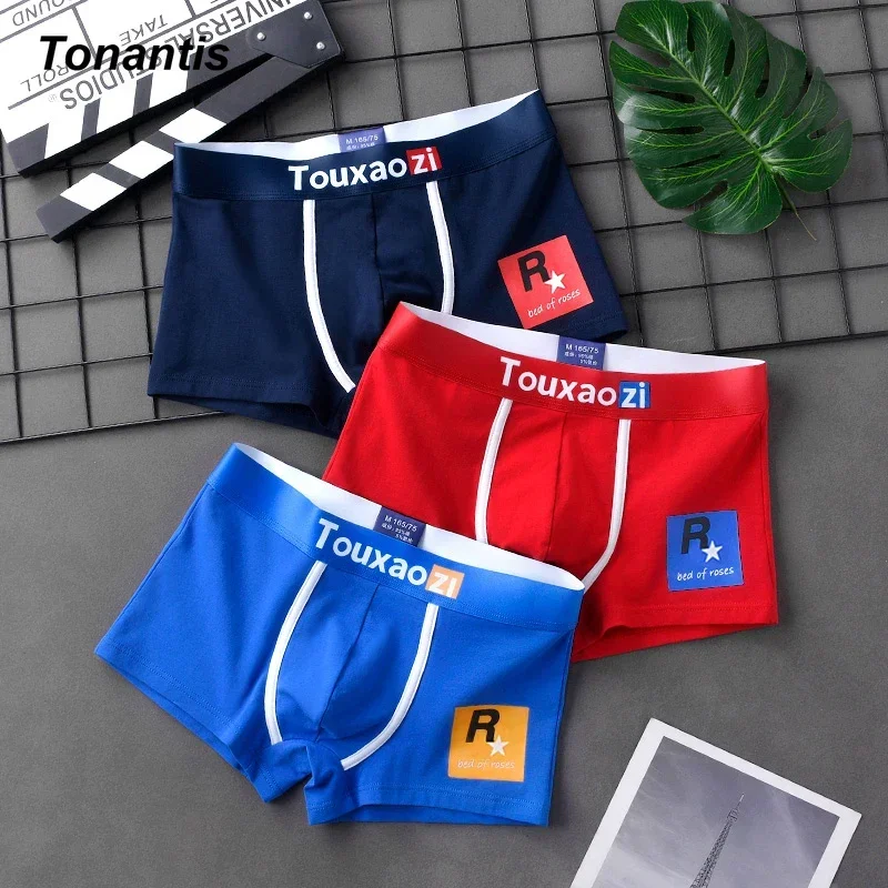 3Pcs/Set Men\'s Boxers Comfort Youth Cotton Mens Underwear Personality Trendy Printing Man Underpants Korea Boxer Shorts 2024