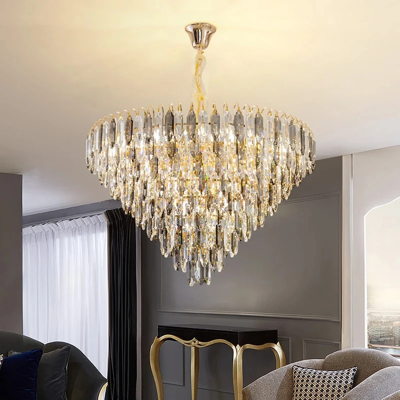 luxury crystal chandelier modern atmosphere pendant lights round living room main pendant lamp staircase villa lamps