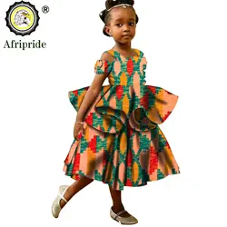 African Girls Dresses Sleeveless Double Princess Dress Casual Lovely Ankara Kids Print Mini Dress Shirt Dress AFRIPRIDE S1940017