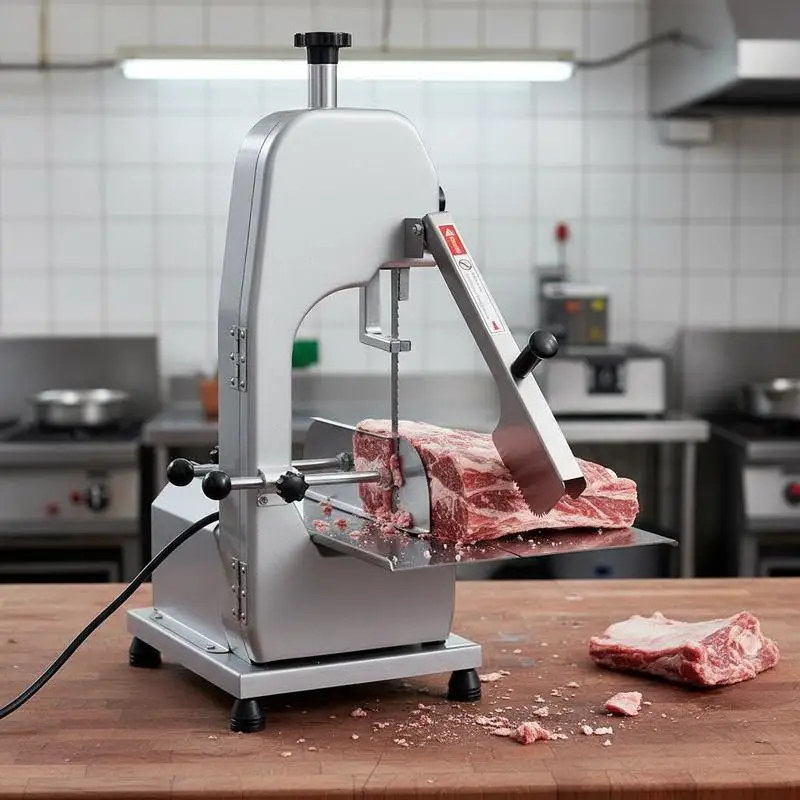 Image of Elektrische kommerzielle Fleischbandsäge, 650 W Tischknochensäge, 315 x 460 mm Arbeitsfläche, Gefrierfleischschneider für Schweine- und Rindfleisch, silberfarben