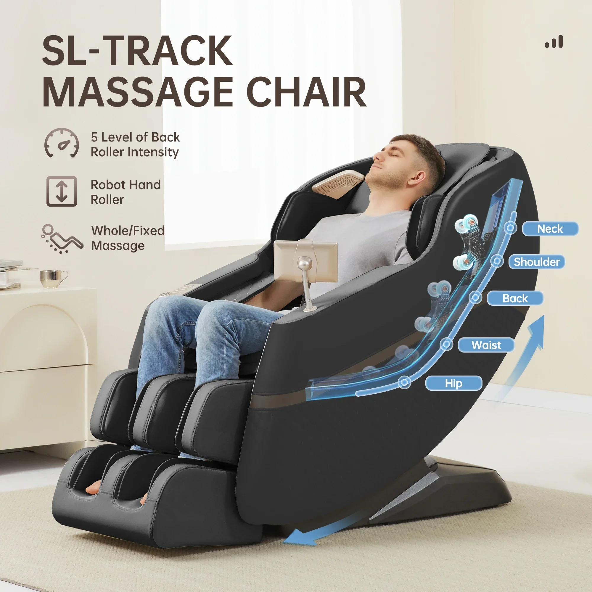 Favor 07 SL Track Full Body Zero Gravity Recliner with 18 Modes Yoga Stretch Bluetooth Heating Black  Massage Chair