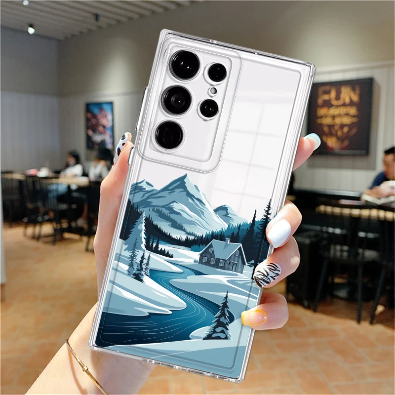 เคสโทรศัพท์ลายคริสต์มาส ฤดูหนาวหิมะสวยงาม สำหรับ Samsung Galaxy S25 Edge S21 S22 FE S23 Ultra S24 Note 20 Ultra