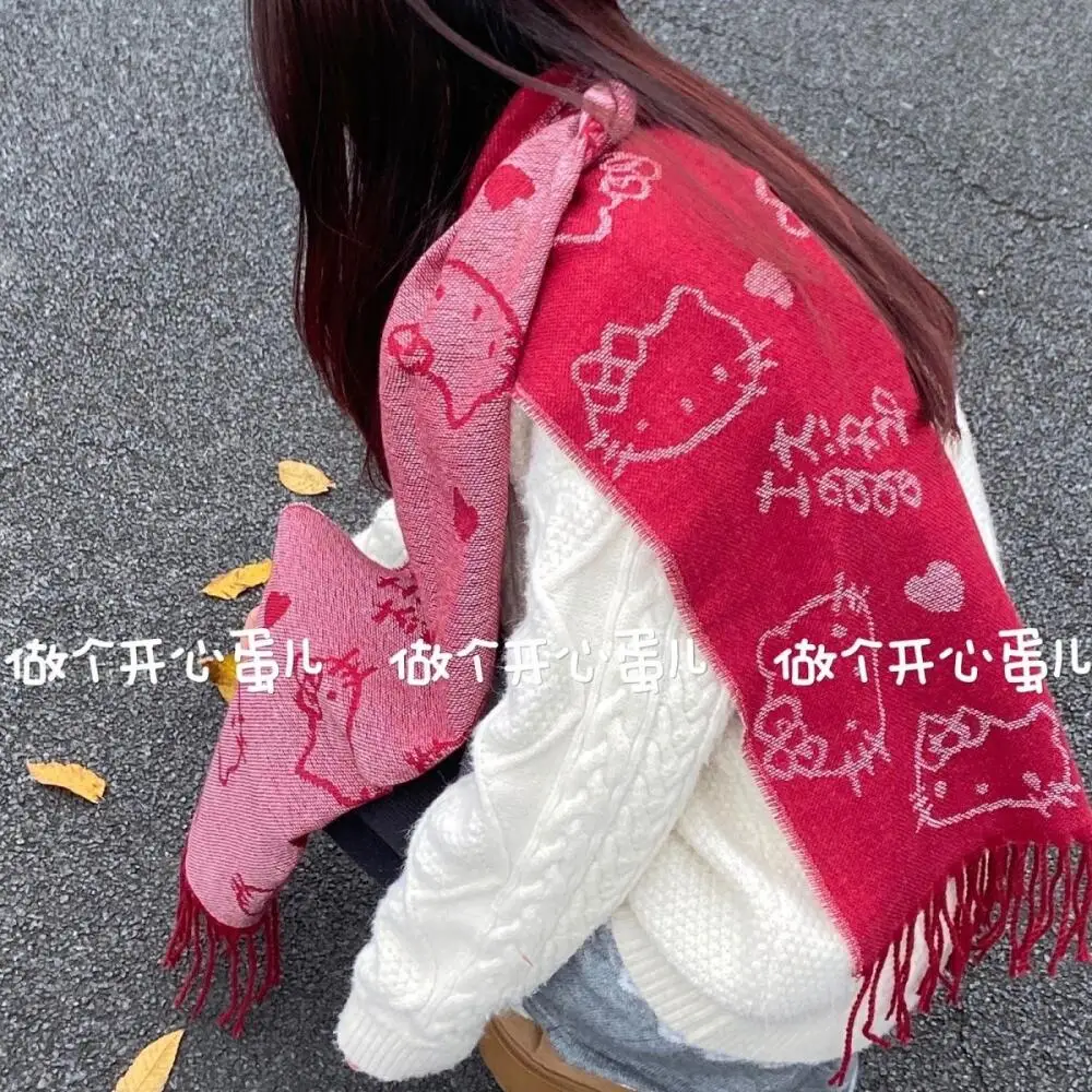 امرأة مرحبا كيتي وشاح دافئ أفخم مزدوج الوجهين وشاح أنيمي Kawaii شتاء دافئ رشاقته لطيف الحلو طالب الفتيات مهرجان هدية