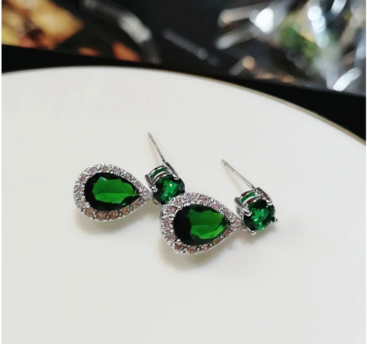 Yellow AAA Cubic Zirconia Classic Big Drop Crystal 925 Silver Needle Earring Luxury Bridal Wedding Earrings for Women Stamp