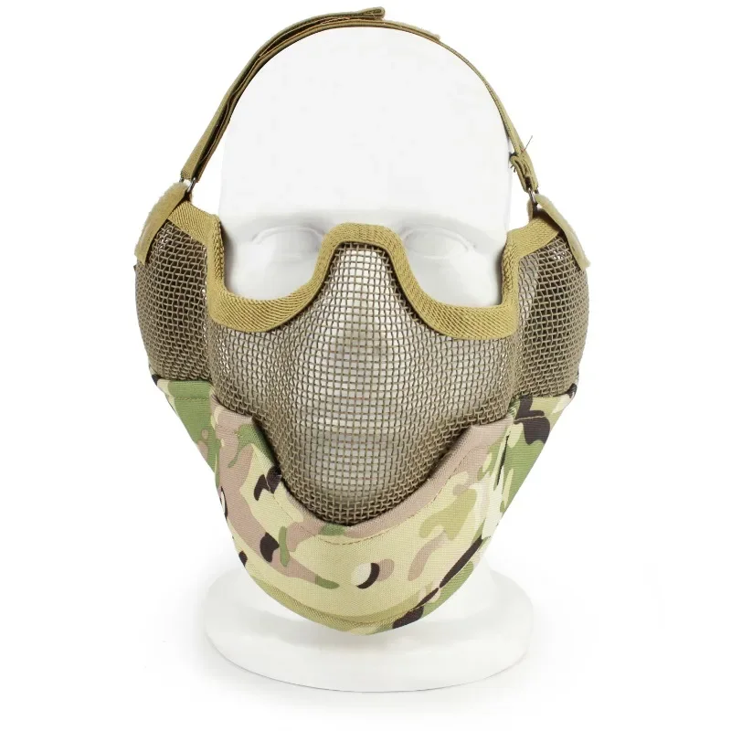 Tactical Cycling Ear Protective Half Face Mask Shooting Equipment Airsoft Paintball Low-carbon Steel Mesh Comfortable Accesories