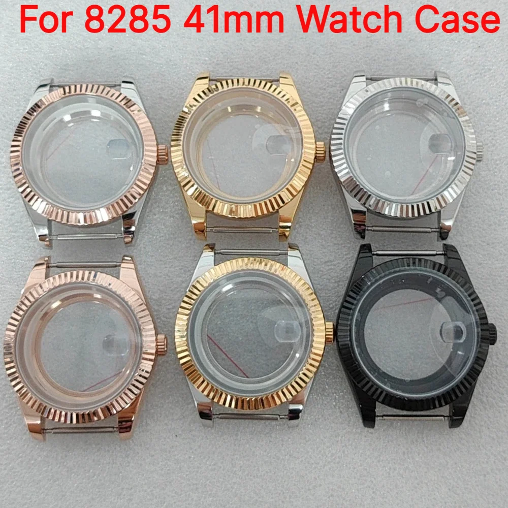 For 8285 41mm Watch Case Transparent Magnifying Glass Stainless Steel for 8285 Movement Electroplated Gold/Black/Rose Color