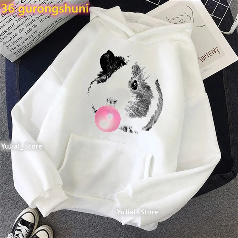 

2023 Rabbit Blowing Bubbles Print Sweatshirt Girls Harajuku Kawaii Bunny Hoodies Women Long-Sleeved Jumper Femme