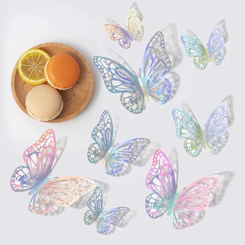 12pcs Wall Stickers Elegant Hollow Rose Gold Butterfly Stickers Removable Stickers for Room