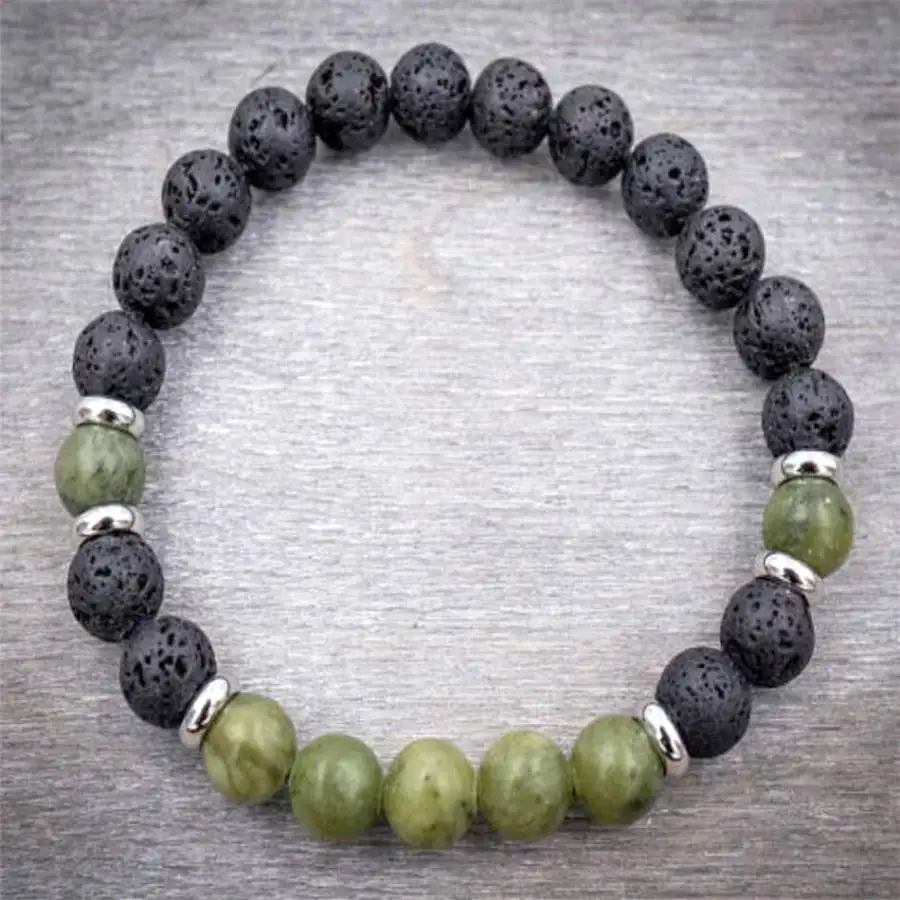 8mm Green Jade Gemstone Volcanics Mala Bracelet Tibetan Mala Spiritual Bohemian zazen Sacred Hand tassel Jewelry Bodhi