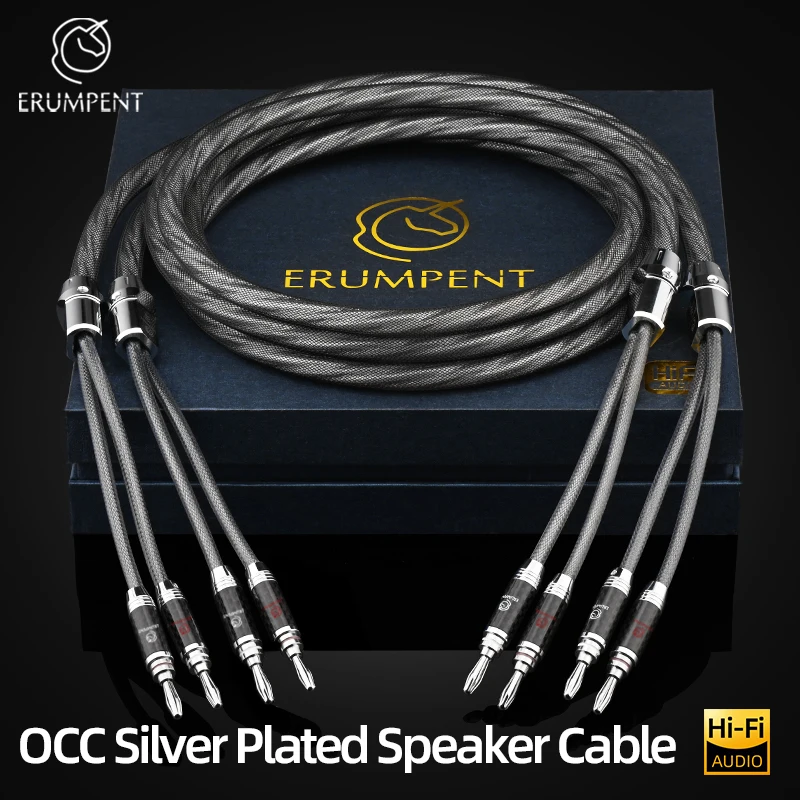 One Pair HiFi OCC Silver Plated Speaker Cable for Amplifier Speaker Hifi Systems Banana Plug Speaker Cable