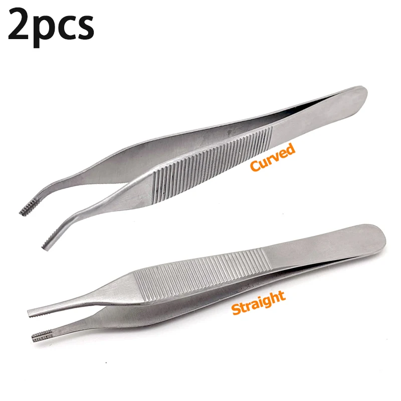 

High-Quality 2pcs Dental/Ophthalmic Tweezers 12CM Stainless Steel Surgical Forceps with Teeth & Slots