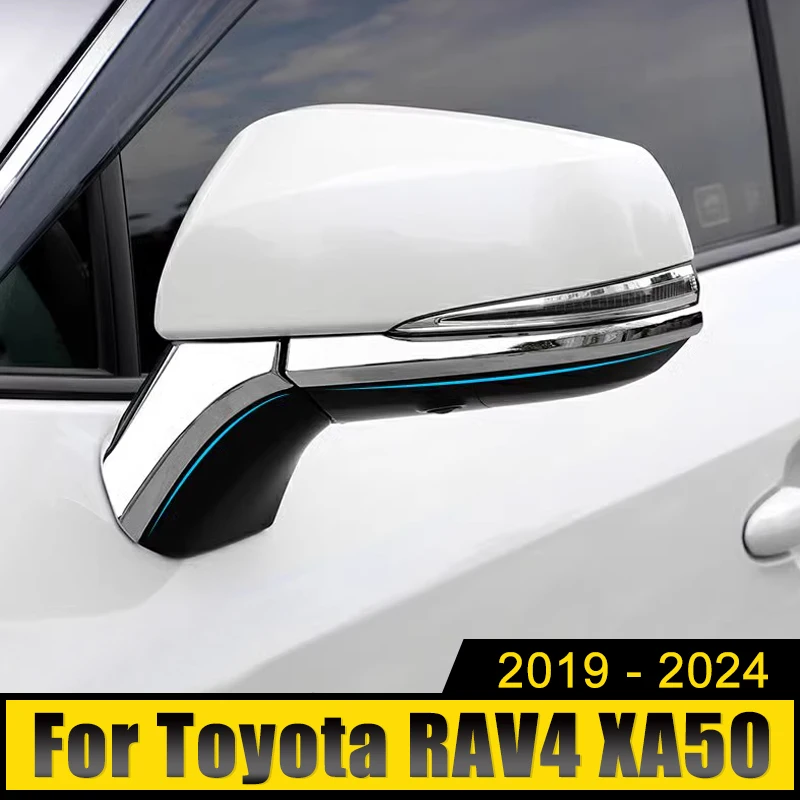 

For Toyota RAV4 XA50 2019-2021 2022 2023 2024 RAV 4 Hybrid ABS Car Rearview Mirror Decoration Strip Cover Trims Frame Stickers