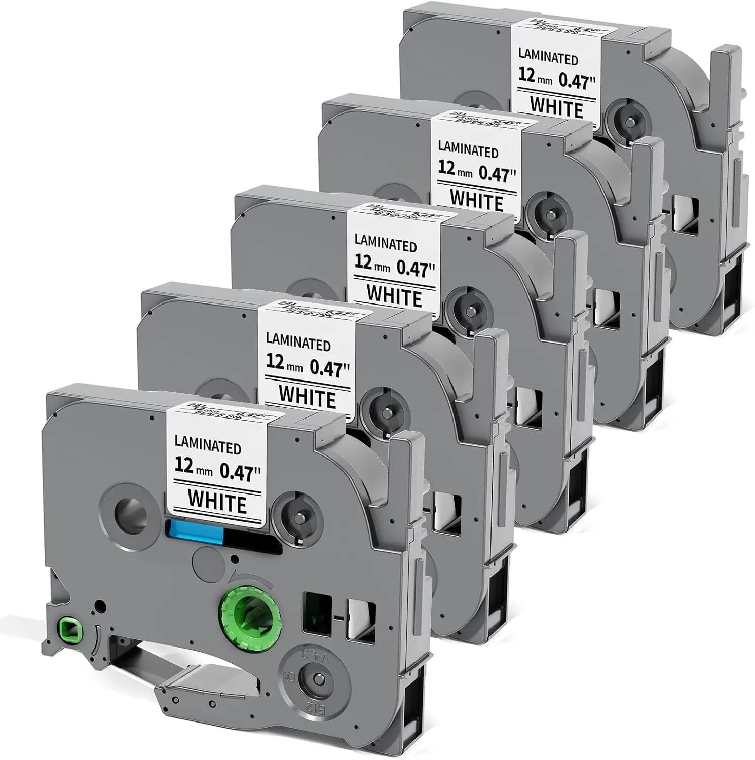 

12mm Laminated White Label Tape, 5-Pack for Brother P-Touch Printers, Compatible with PT-D210 D220 H110 D200 D400 D410 D610BT