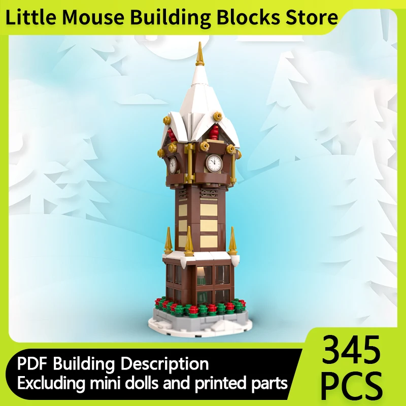 

City Street View Model MOC Building Bricks Christmas Street Clock Modular Technology Gifts Holiday Assemble Children Toys Suit