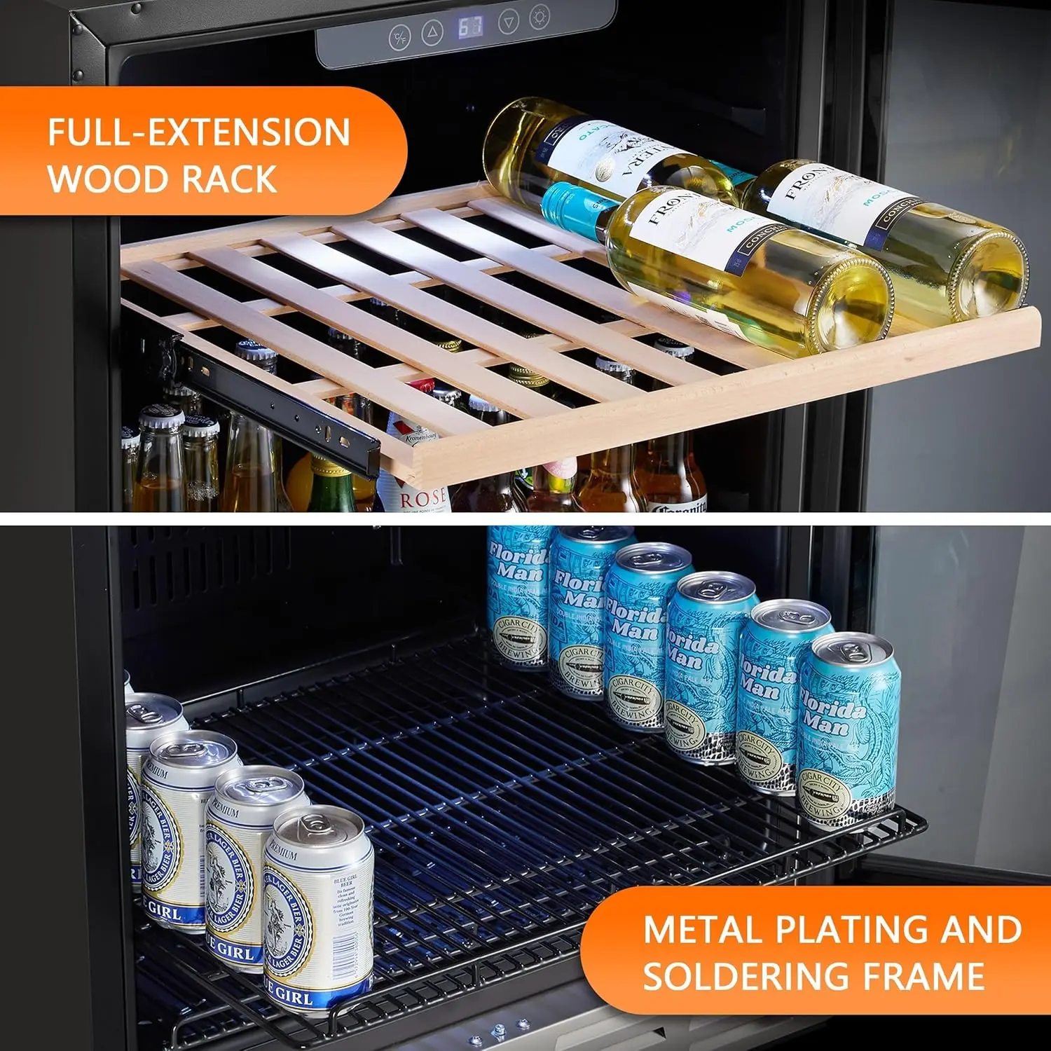 Mini Fridge 24” Beverage and Wine Cooler Built-in or Freestanding - 120 Cans & 16 Bottles Capacity Wine Refrigerator Co