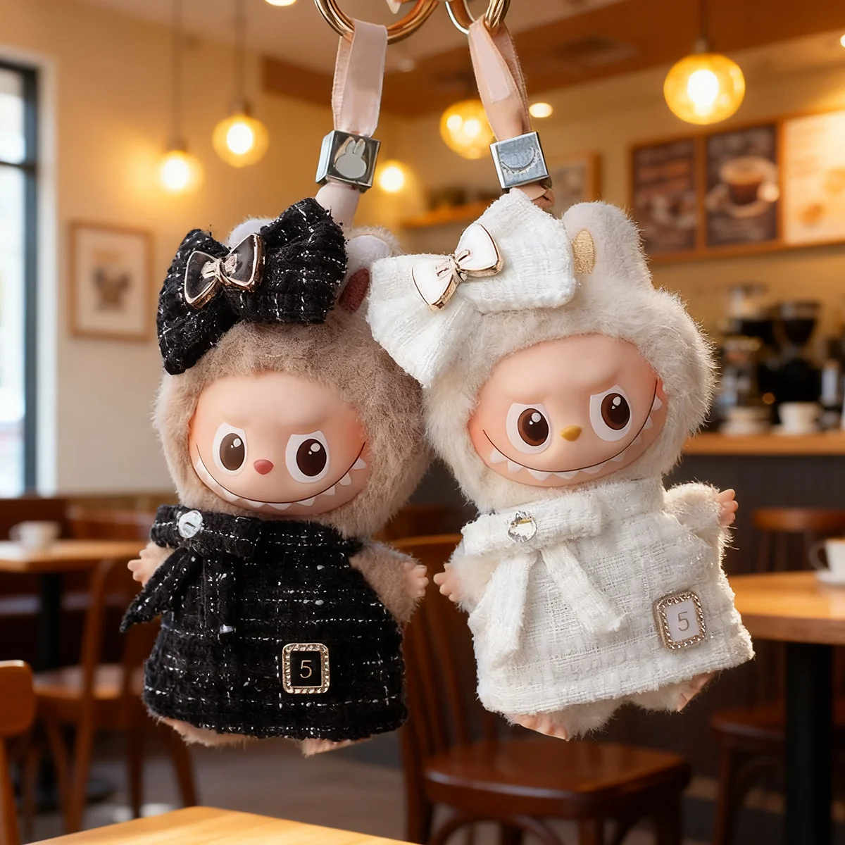 Plaid Dress Bow Hair Set Clothes For 10.5cm Labubu 4.0 Monster Needle Pin for Love Series Doll's Dressing Clothing Accessories