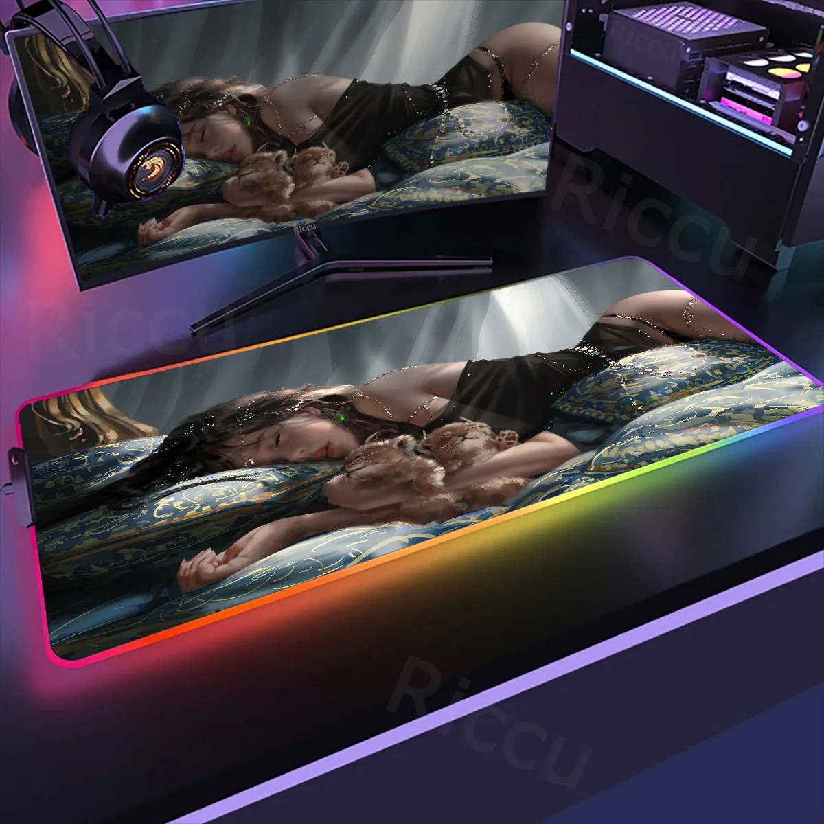 RGB Mice Mat Ghostblade Princess Backlit Table Pad Anime Computer LED Colorful Mause Mat Sexy Girls XXL Gaming Keyboard Deskmats