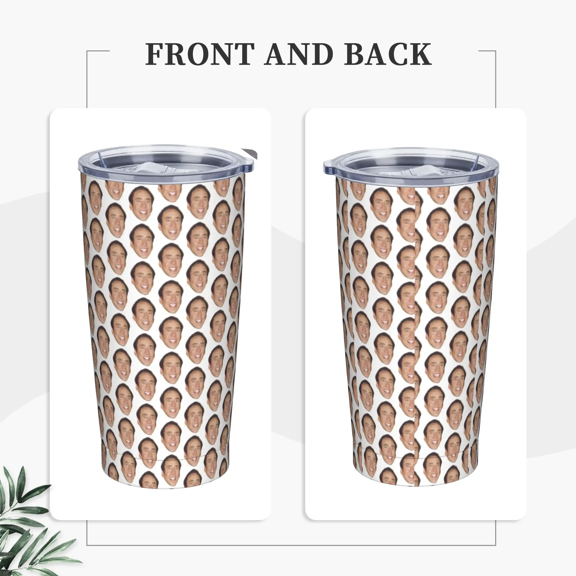 Nicolas Cage Face Pattern Design Insulated Tumbler with Straws  Vacuum Thermal Mug Office Home Car Bottle Cups, 20oz