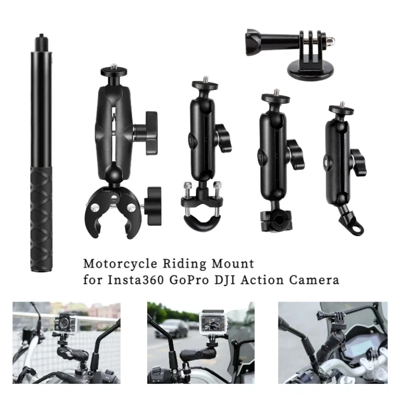 Suporte de Guidão para Motocicleta e Bicicleta para GoPro 13 12 11 10, Insta 360 X5 X4, DJI OSMO 360, Action 6 5 4 - Acessório